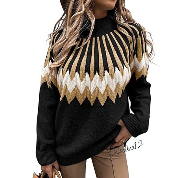 NEW Patterned Black Warm Pullover Sweater - Picture 1 of 7